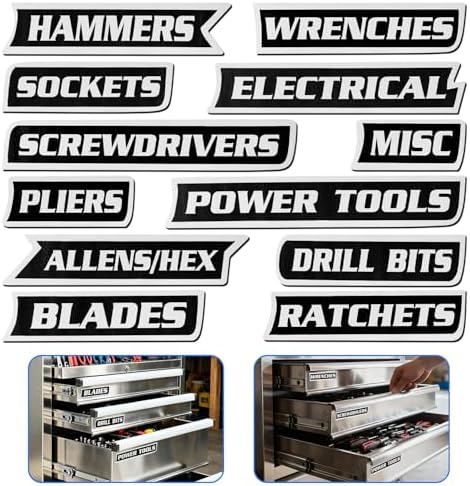 12-Pack Magnetic Toolbox Labels for Steel Storage - Quick Identification & Reusable