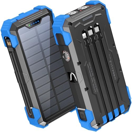 42800mAh Solar Power Bank with Built-in Cables, Thermometer & Flashlights