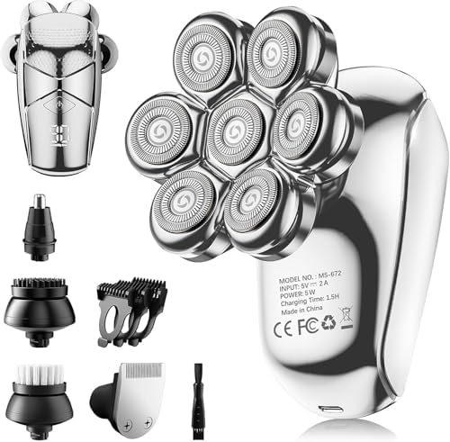 5-in-1 Electric Head Shaver for Bald Men: IPX7 Waterproof with Turbo Speed & LED Display