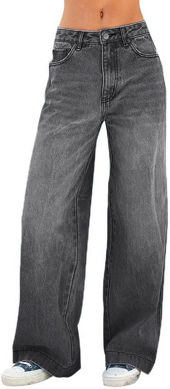 Women's Baggy Jeans Mid-Low Waist Boyfriend Vintage Wide Leg Denim Pants