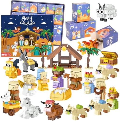 2025 Advent Calendar Christmas Tree Building Blocks with LED Light, 24-Day Countdown Decor