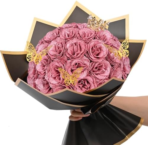 DIY Glitter Rose Bouquet Kit with 56 Flowers, Letters for Personalized Valentine's Gifts