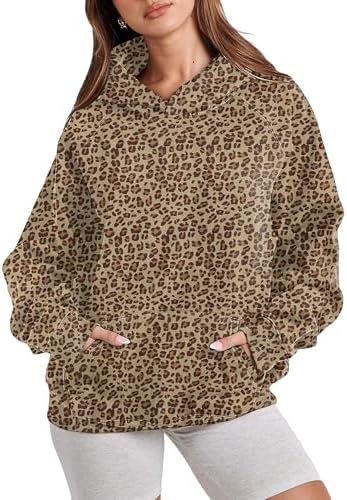 Women's Cheetah Print Oversized Fleece Hoodie with Pocket, Long Sleeve Pullover