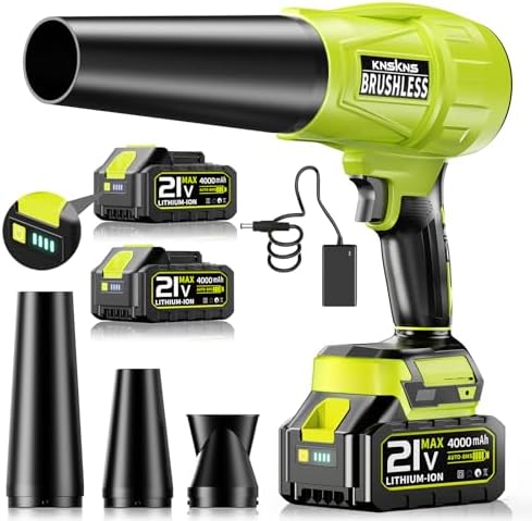 21V Cordless Leaf Blower with 2×4.0Ah Batteries, 580000RPM Turbo Jet Blower for Lawn & Yard