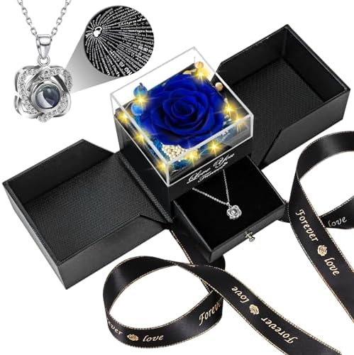Preserved Red Rose with I Love You Necklace - Eternal Flower Gift for Women
