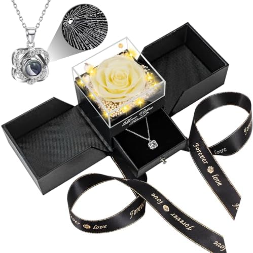 Preserved Red Rose with I Love You Necklace - Eternal Flower Gift for Women
