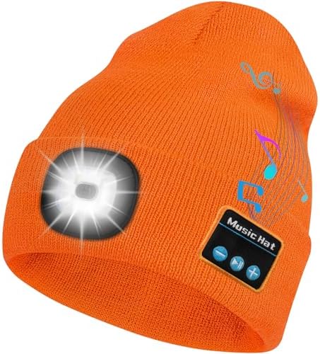 Bluetooth Beanie Hat with LED Headlamp, Built-in Speakers & Mic for Outdoor Activities