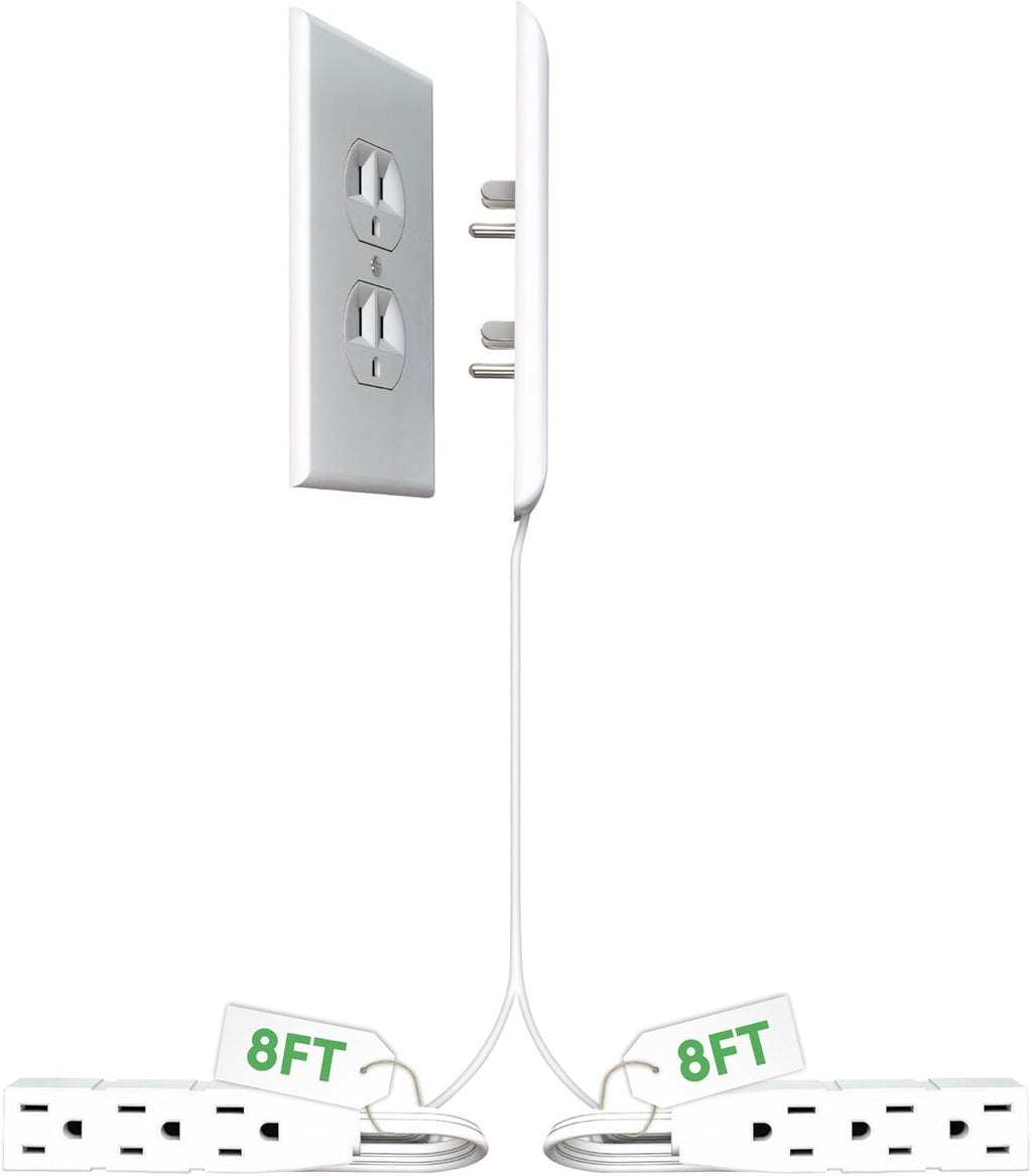 Ultra-Thin Flat Outlet Concealer with 3-Outlet Power Strip and 3ft Extension Cord Kit