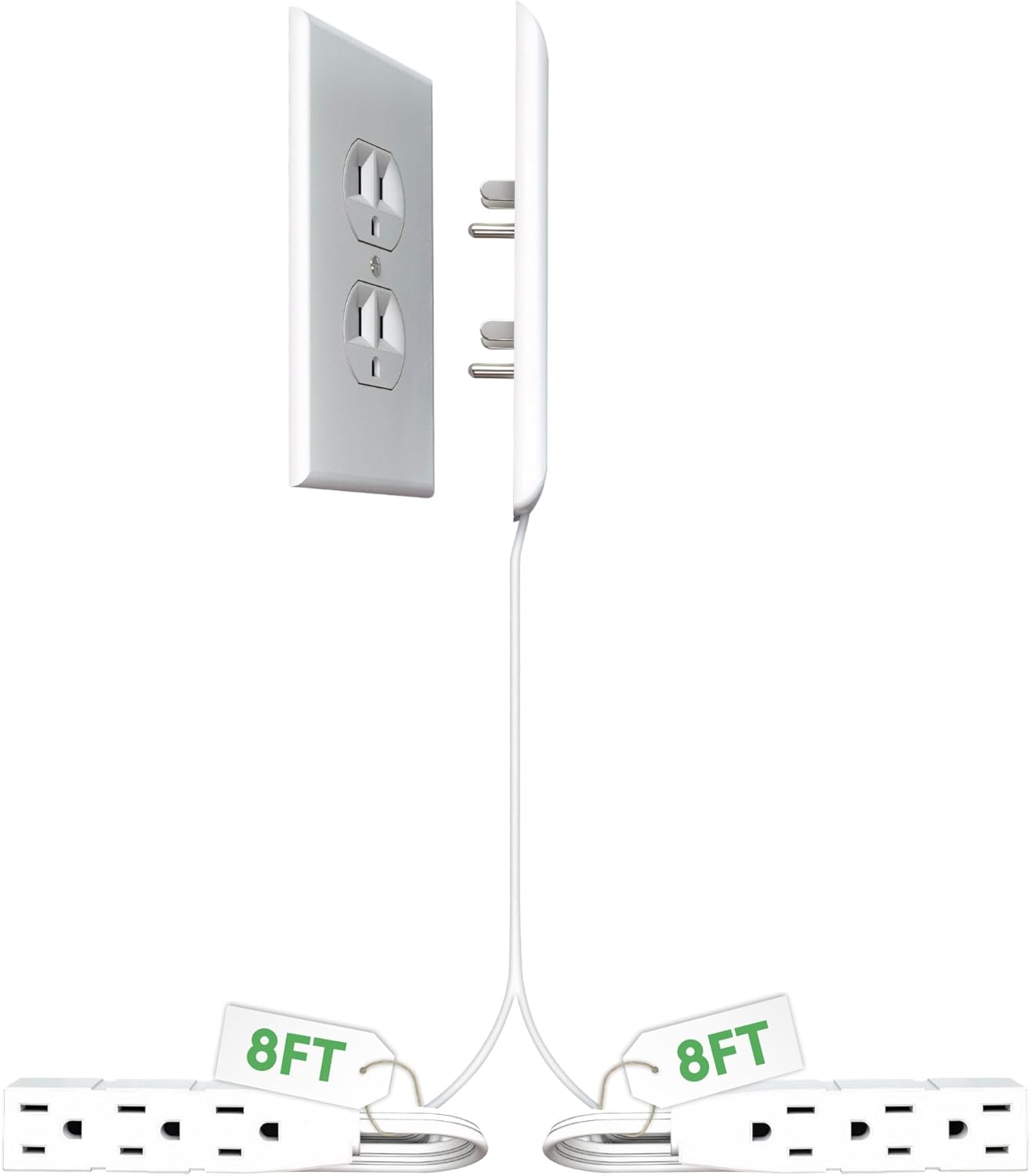Ultra-Thin Flat Outlet Concealer with 3-Outlet Power Strip and 3ft Extension Cord Kit