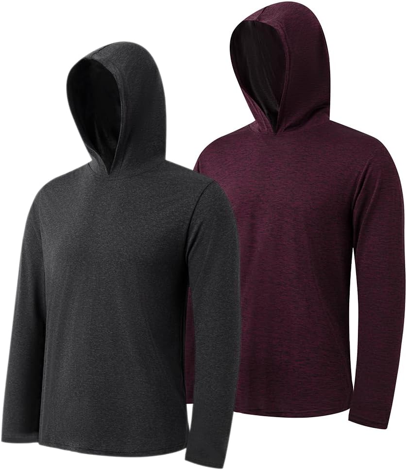 2-Pack Men's Athletic Hooded Shirts - Dry Fit Long Sleeve for Gym & Outdoor Activities