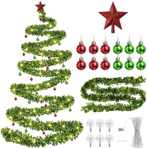 33FT DIY Christmas Tree Wall Decoration with LED Lights and Ornaments for Indoor Outdoor Decor