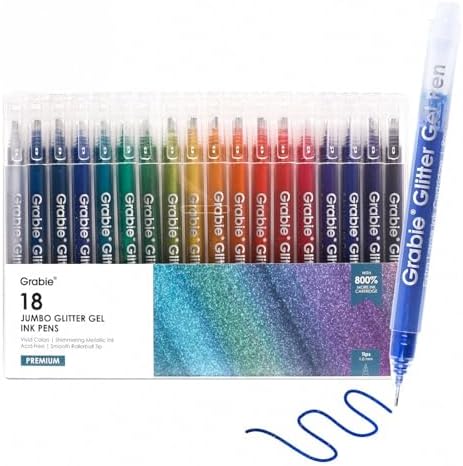 42-Piece Capped Glitter Gel Pen Set with 18 Iridescent & 24 Silver Colors, 1.0mm Rollerball Tip & 5 Coloring Sheets