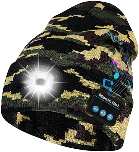 Bluetooth Beanie Hat with LED Headlamp, Built-in Speakers & Mic for Outdoor Activities