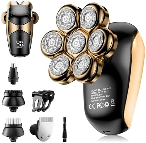 5-in-1 Electric Head Shaver for Bald Men: IPX7 Waterproof with Turbo Speed & LED Display