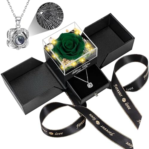 Preserved Red Rose with I Love You Necklace - Eternal Flower Gift for Women