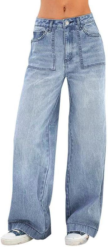 Women's Baggy Jeans Mid-Low Waist Boyfriend Vintage Wide Leg Denim Pants