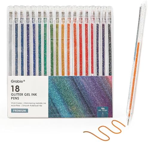 42-Piece Capped Glitter Gel Pen Set with 18 Iridescent & 24 Silver Colors, 1.0mm Rollerball Tip & 5 Coloring Sheets