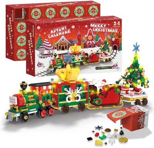 2025 Advent Calendar Christmas Tree Building Blocks with LED Light, 24-Day Countdown Decor