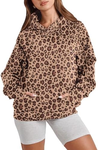 Women's Cheetah Print Oversized Fleece Hoodie with Pocket, Long Sleeve Pullover