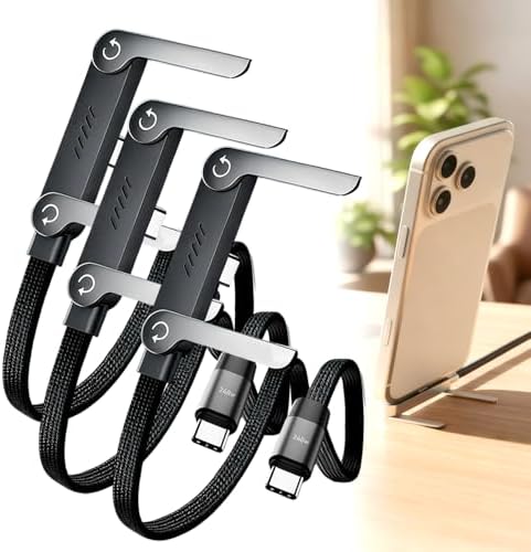 240W USB-C to USB-C Fast Charging Cable with Built-in 360° Rotating Phone Stand