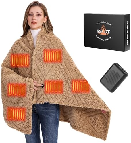 Cordless Heated Throw Blanket with Power Bank - Fast Heating, 3 Settings, Machine Washable