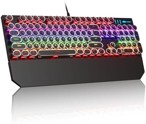 Retro Typewriter Mechanical Gaming Keyboard with RGB Backlit and Magnetic Wrist Rest