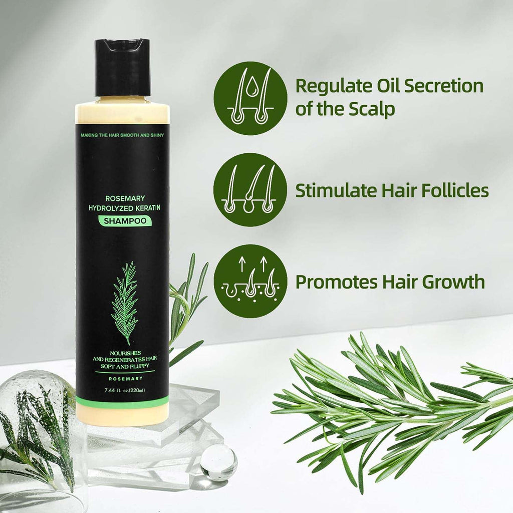 Organic Rosemary Hair Growth Shampoo with Hydrolyzed Keratin for Thinning Hair & Breakage 7.4 oz