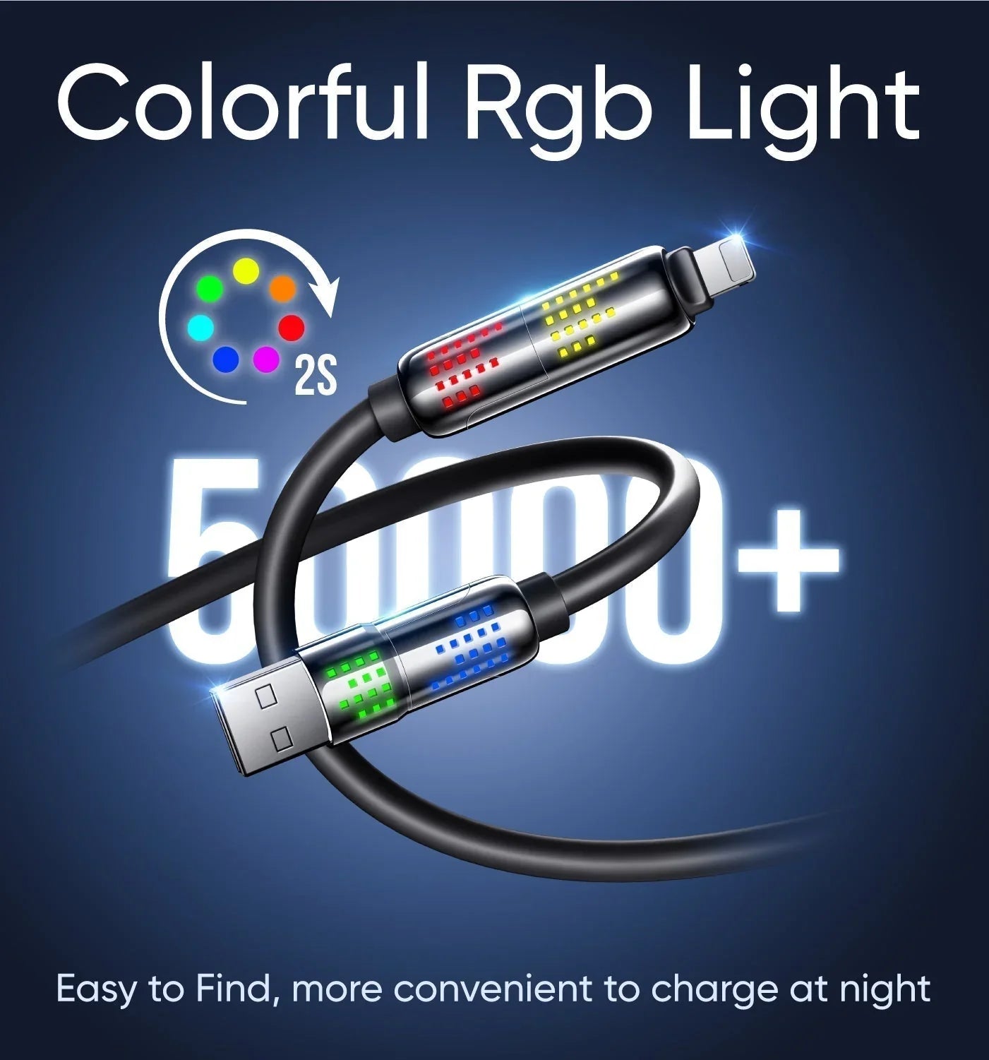 240W 4-in-1 Fast Charging Cable with RGB Glow - USB-A, Dual USB-C & Lightning