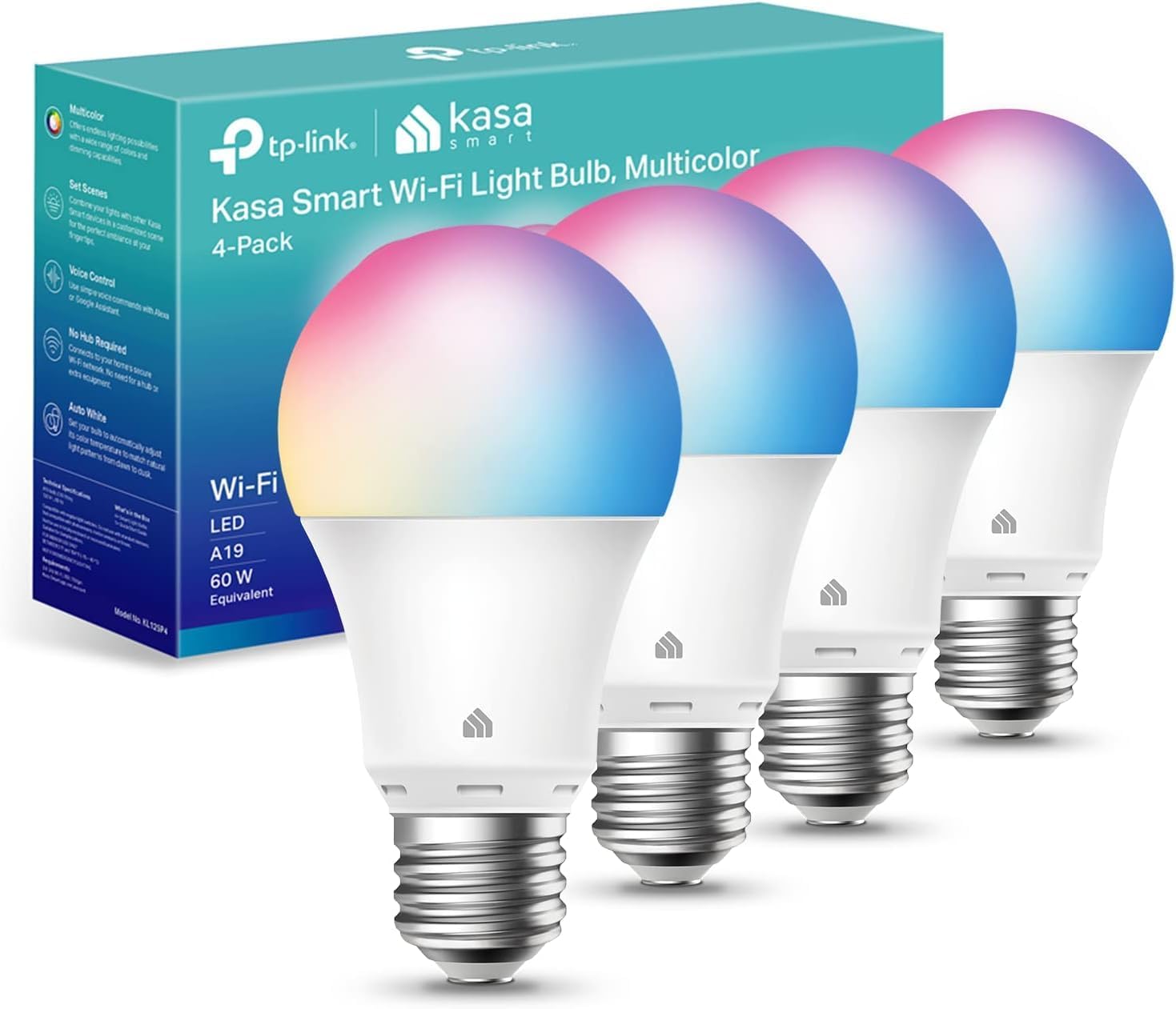 Smart WiFi Light Bulbs, 16M Colors, 1000 Lumens, Dimmable, Works with Alexa & Google Home, No Hub Required (4-Pack)