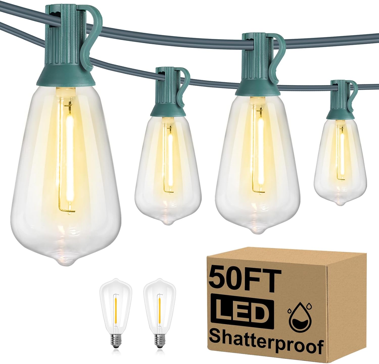 100FT Outdoor LED String Lights with 52 Shatterproof Vintage Edison Bulbs, Waterproof Dimmable Patio Lighting