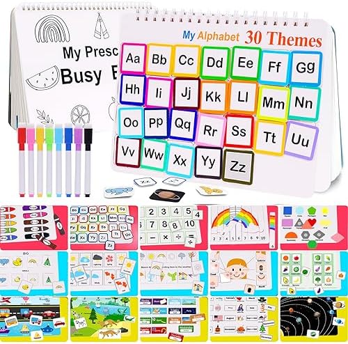 30 Themes Montessori Busy Book for Toddlers 1-5, Preschool Learning Activities with 8 Markers