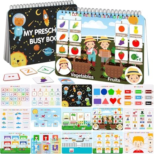 30 Themes Montessori Busy Book for Toddlers 1-5, Preschool Learning Activities with 8 Markers