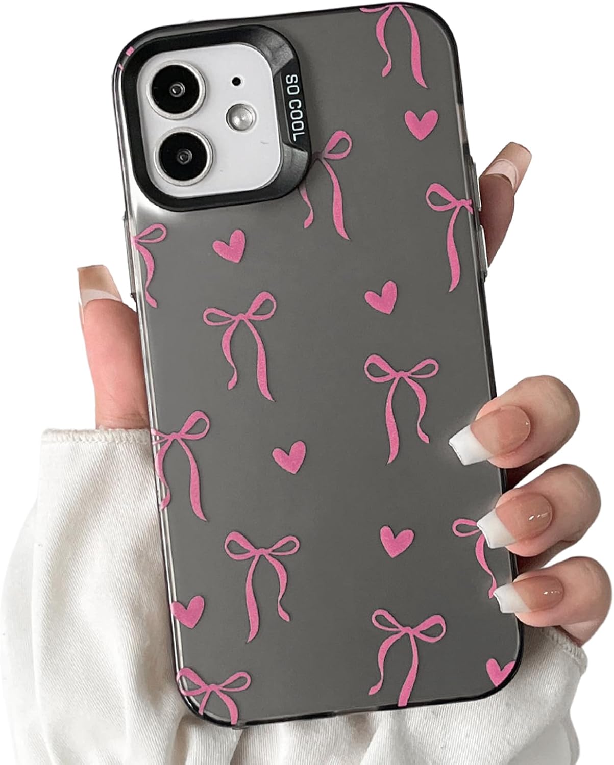 Cute Bow Heart Phone Case for iPhone 12 Pro Max - Soft TPU+PC Shockproof Protective Cover