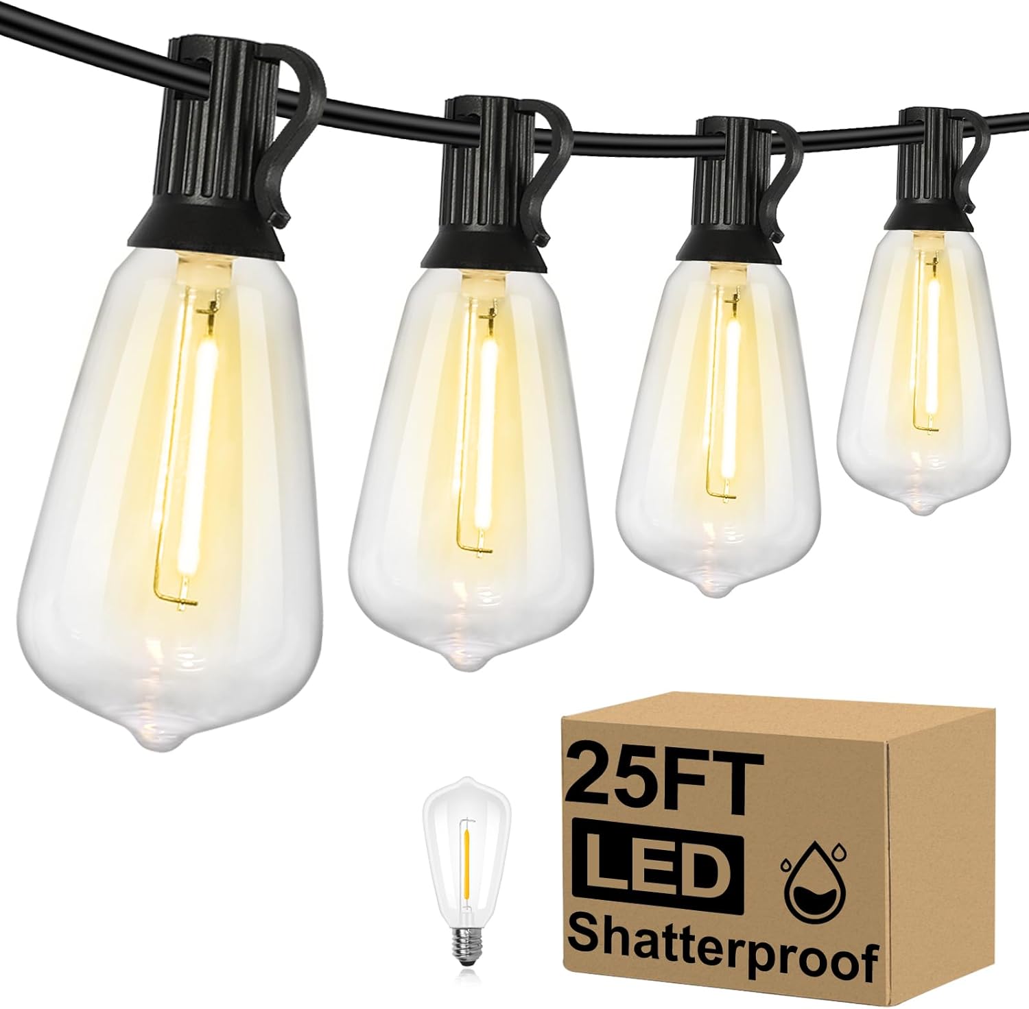 100FT Outdoor LED String Lights with 52 Shatterproof Vintage Edison Bulbs, Waterproof Dimmable Patio Lighting