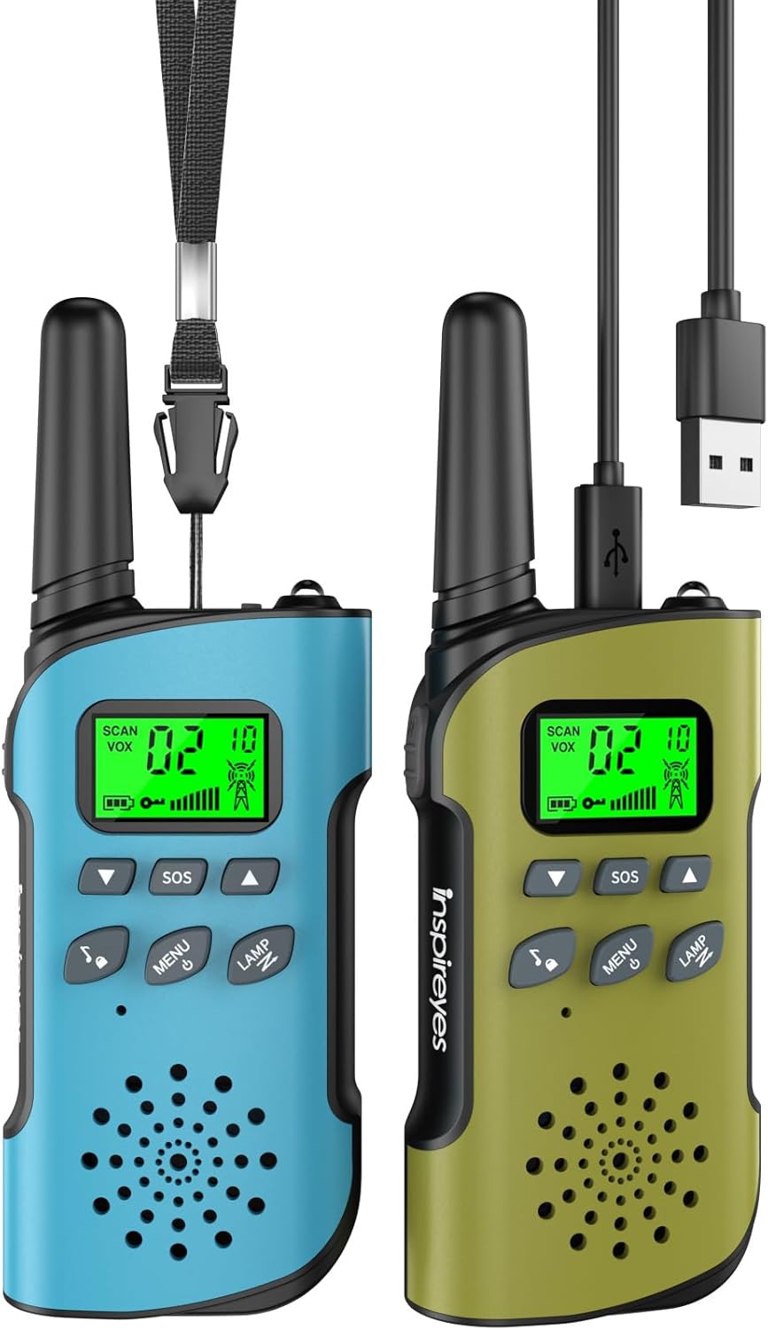 Rechargeable Kids Walkie Talkies 2-Pack, Long Range 2-Way Radios with 22 Channels