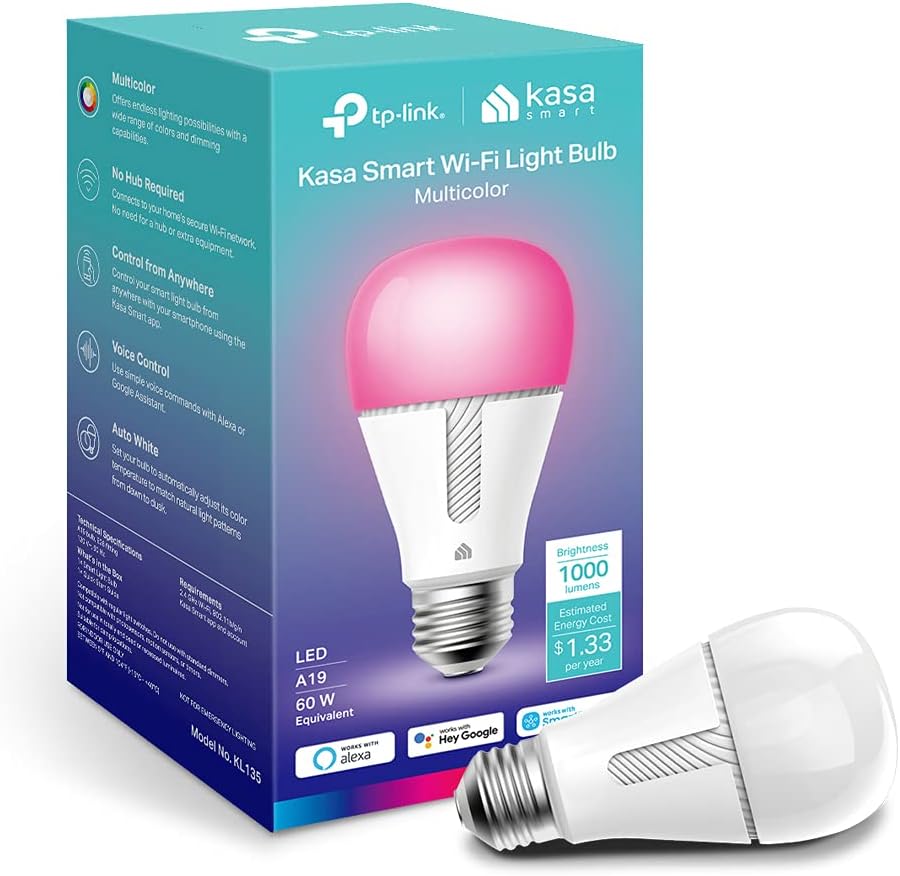 Smart WiFi Light Bulbs, 16M Colors, 1000 Lumens, Dimmable, Works with Alexa & Google Home, No Hub Required (4-Pack)