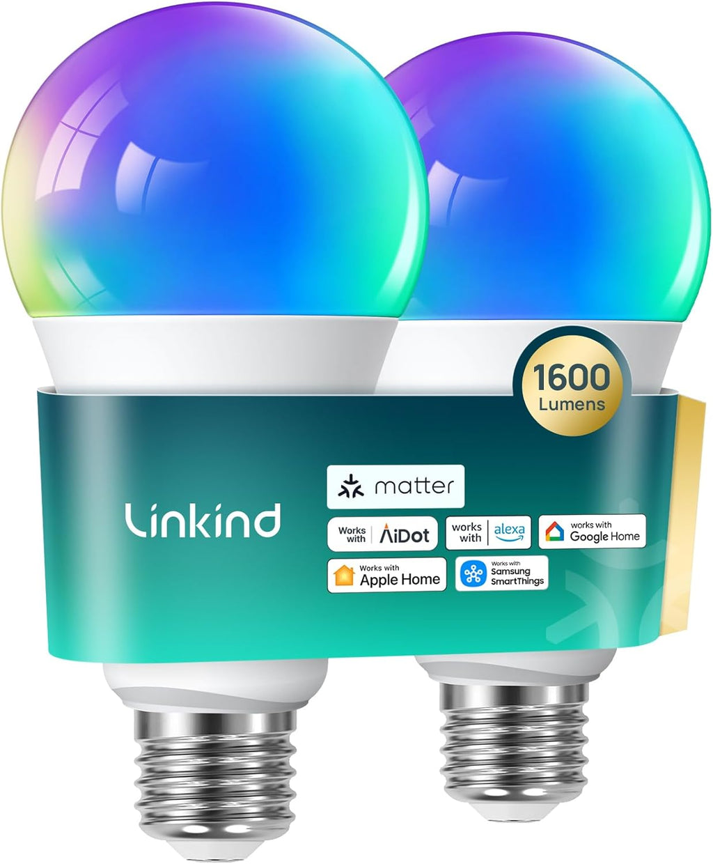 Matter Smart Light Bulb, 1600LM RGBTW Color Changing, Music Sync, Wi-Fi A21 E26, 4-Pack