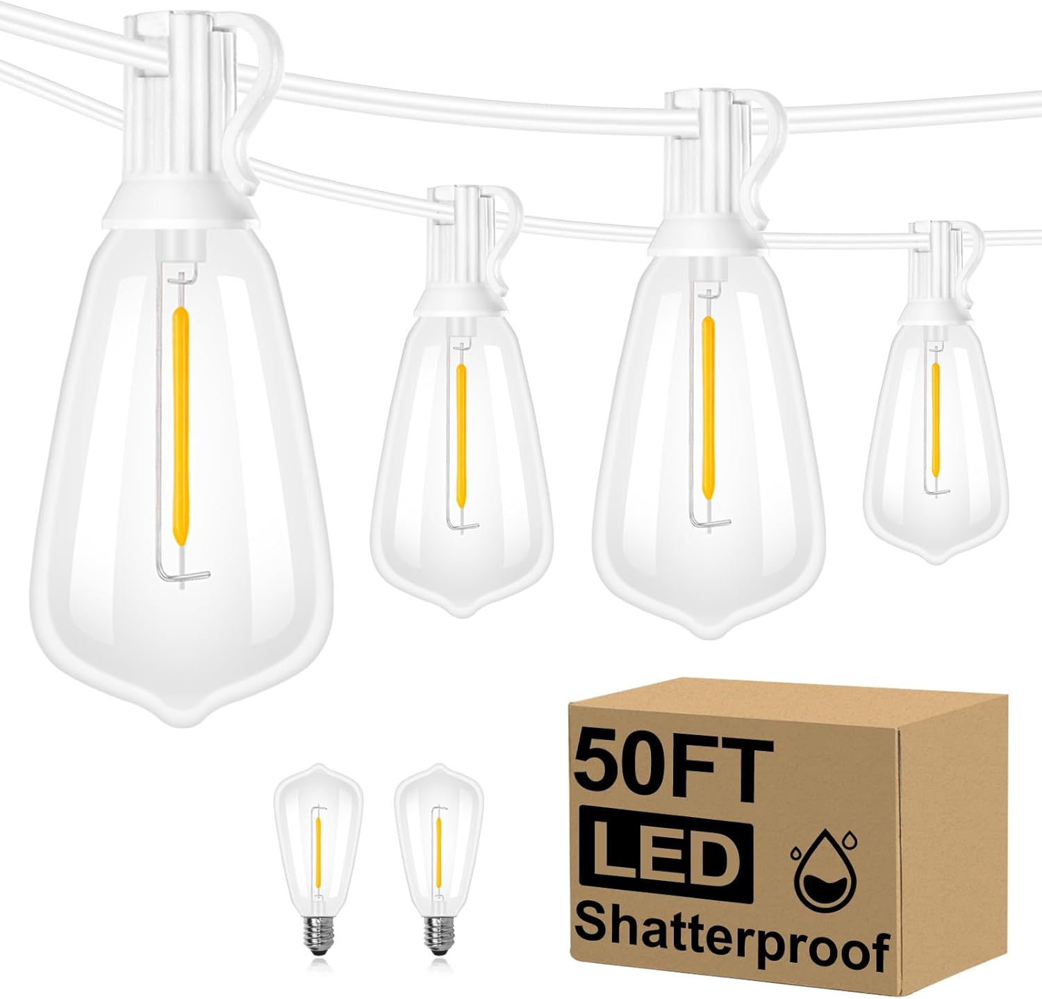 100FT Outdoor LED String Lights with 52 Shatterproof Vintage Edison Bulbs, Waterproof Dimmable Patio Lighting