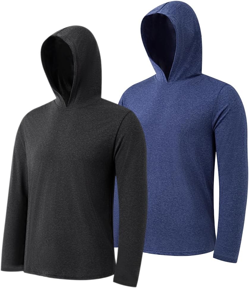 2-Pack Men's Athletic Hooded Shirts - Dry Fit Long Sleeve for Gym & Outdoor Activities