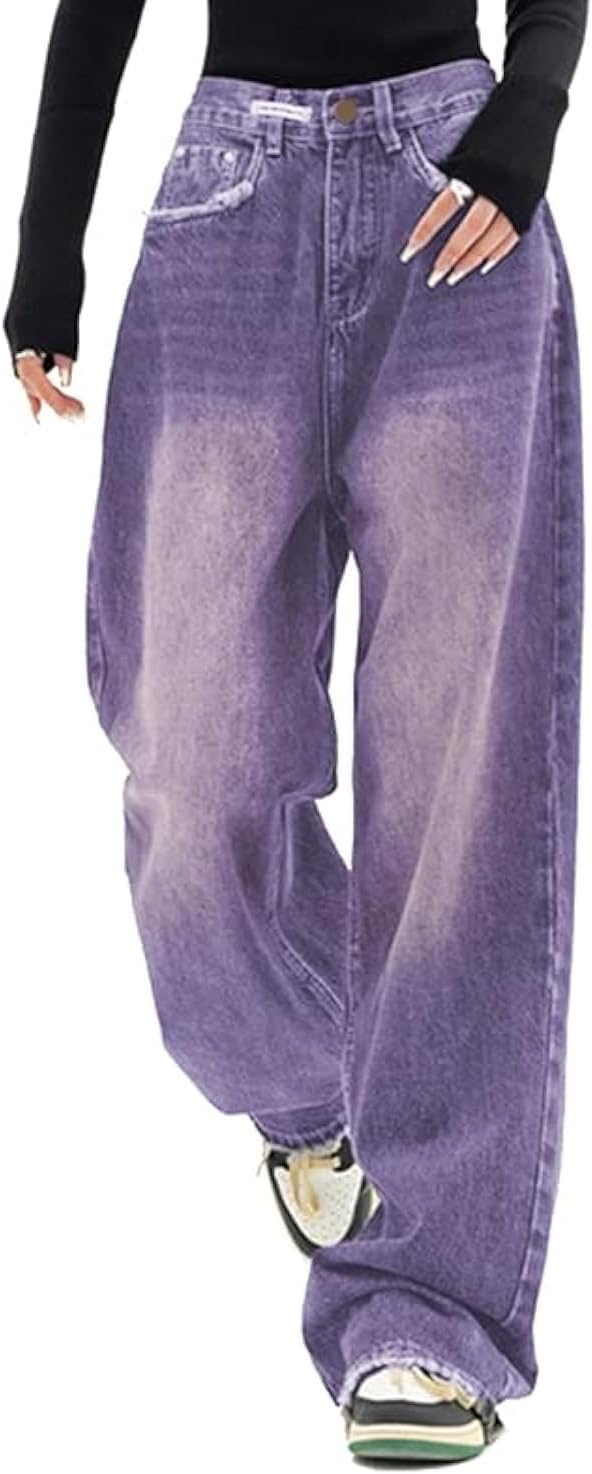 Women's Baggy Jeans Mid-Low Waist Boyfriend Vintage Wide Leg Denim Pants