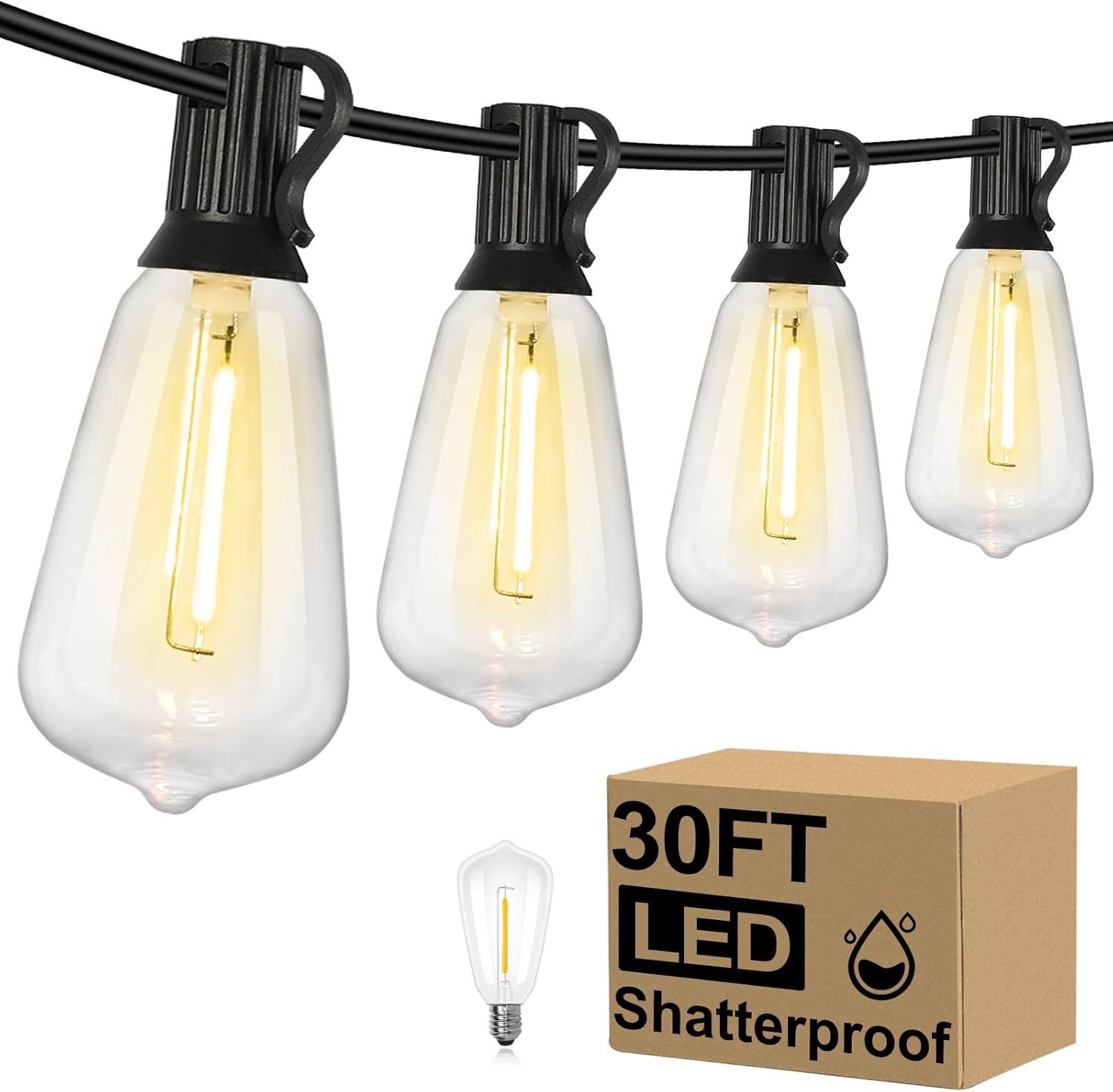 100FT Outdoor LED String Lights with 52 Shatterproof Vintage Edison Bulbs, Waterproof Dimmable Patio Lighting