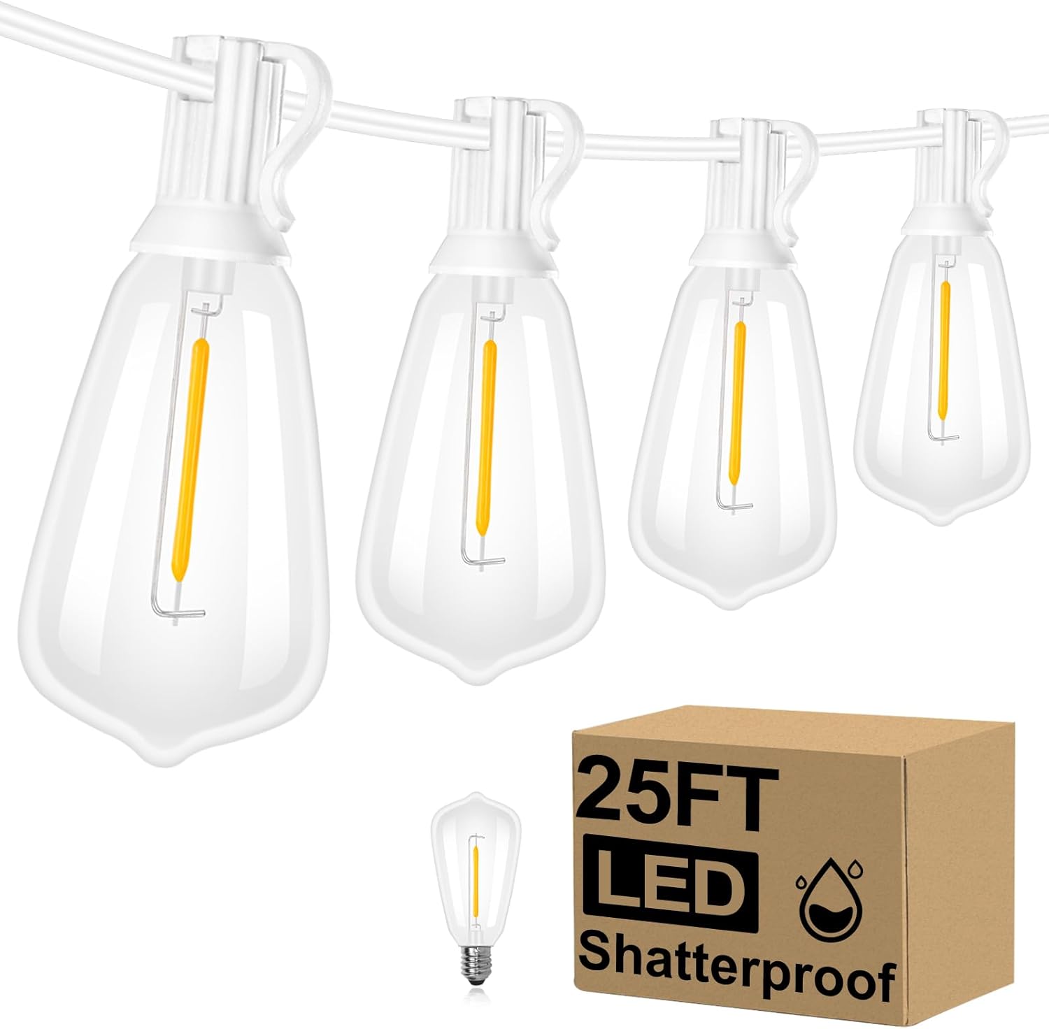 100FT Outdoor LED String Lights with 52 Shatterproof Vintage Edison Bulbs, Waterproof Dimmable Patio Lighting