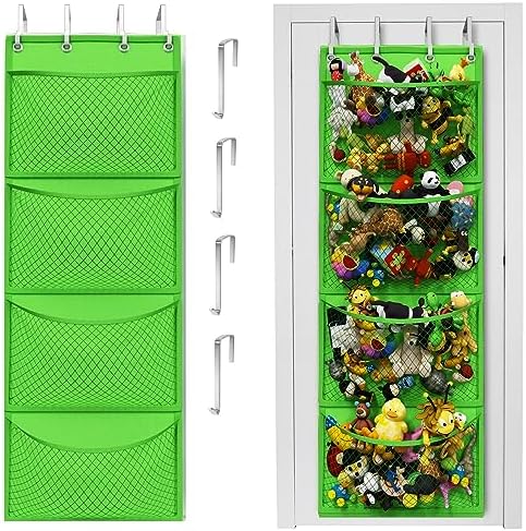 Over the Door Stuffed Animal Storage Organizer with 4 Large Mesh Pockets for Plush Toys