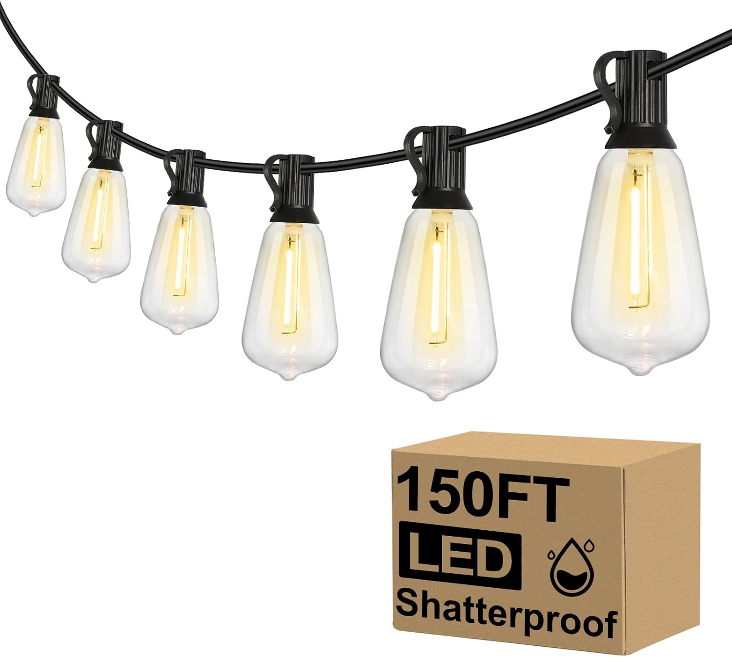 100FT Outdoor LED String Lights with 52 Shatterproof Vintage Edison Bulbs, Waterproof Dimmable Patio Lighting