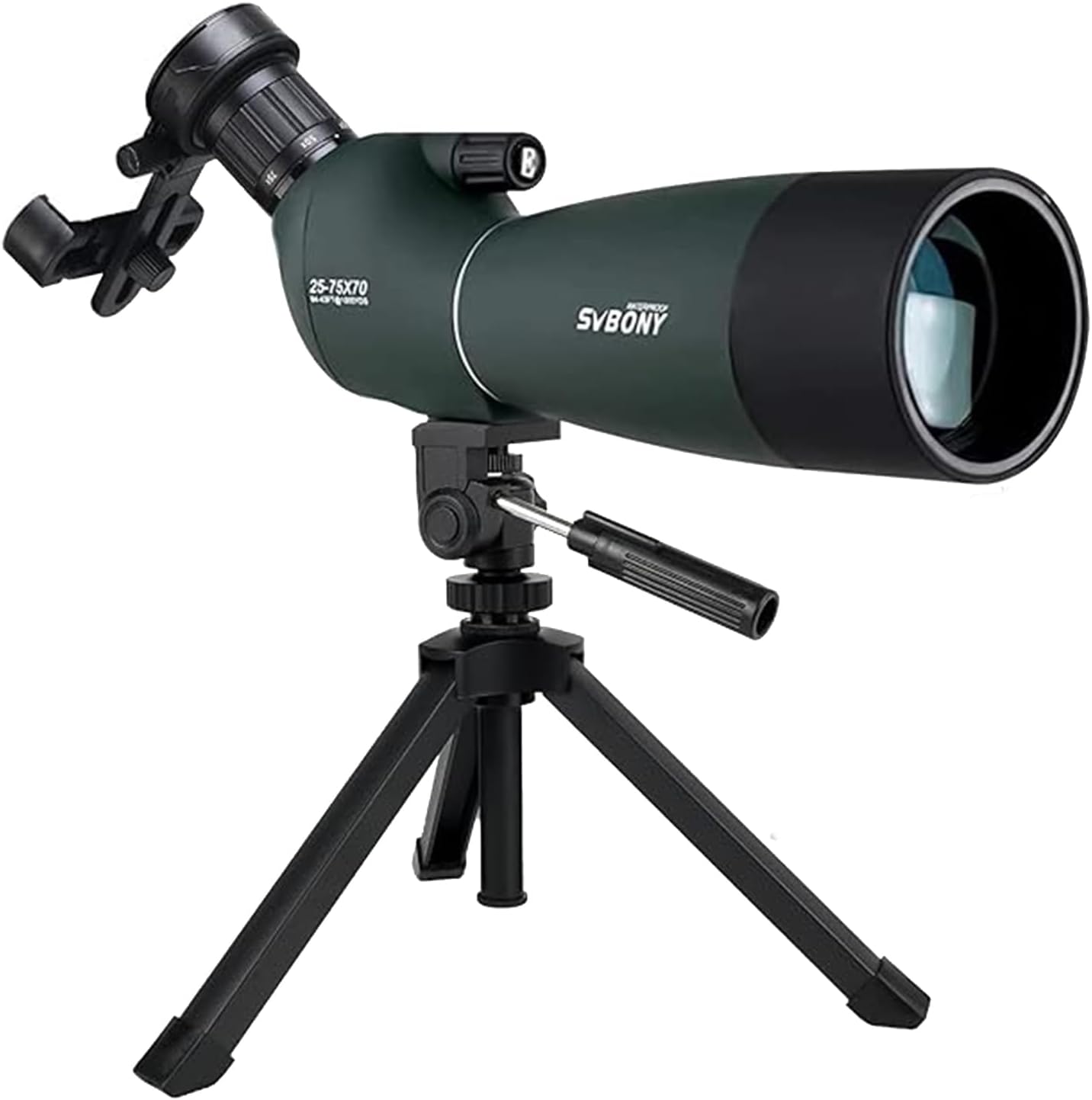 25-75x70mm Angled Spotting Scope with Tripod & Phone Adapter, Waterproof for Bird Watching