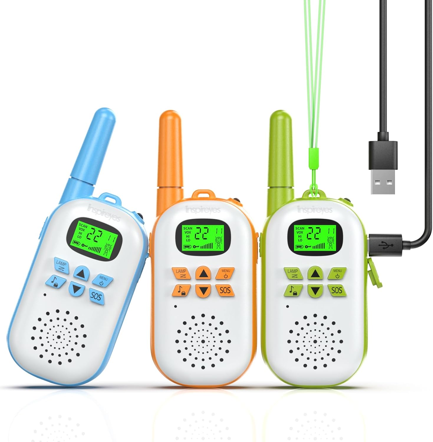 Rechargeable Kids Walkie Talkies 2-Pack, Long Range 2-Way Radios with 22 Channels
