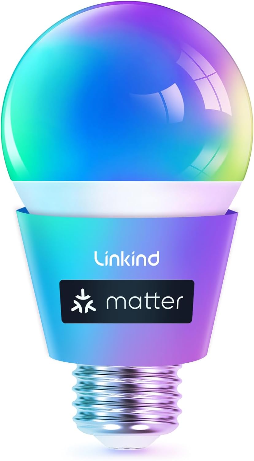 Matter Smart Light Bulb, 1600LM RGBTW Color Changing, Music Sync, Wi-Fi A21 E26, 4-Pack