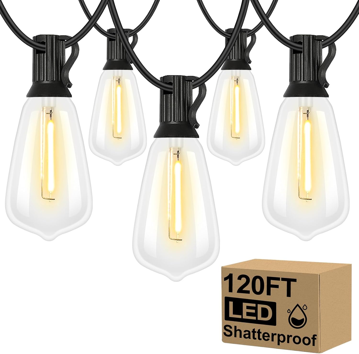 100FT Outdoor LED String Lights with 52 Shatterproof Vintage Edison Bulbs, Waterproof Dimmable Patio Lighting