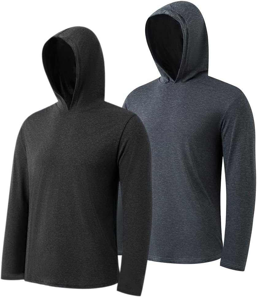 2-Pack Men's Athletic Hooded Shirts - Dry Fit Long Sleeve for Gym & Outdoor Activities