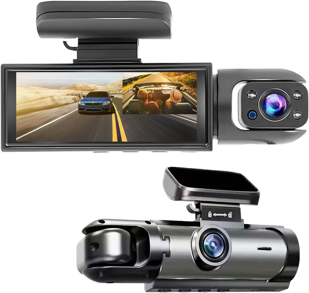 1080P Dual Dash Cam with IR Night Vision, Loop Recording, 150° Wide Angle, 3.16" IPS Screen